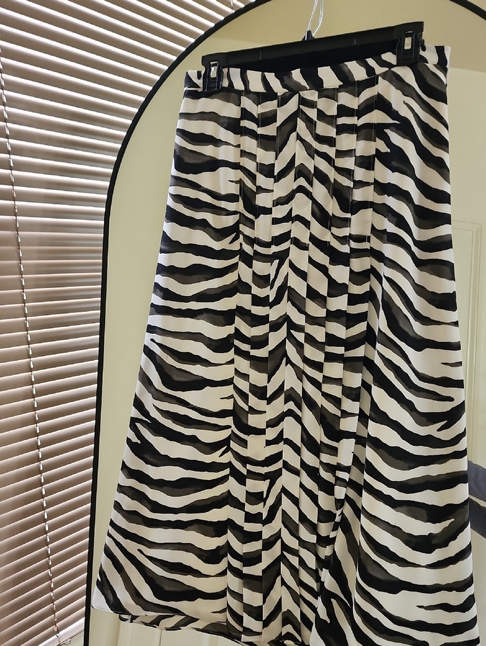 Banana Republic Black and White Zebra-Print Midi Skirt